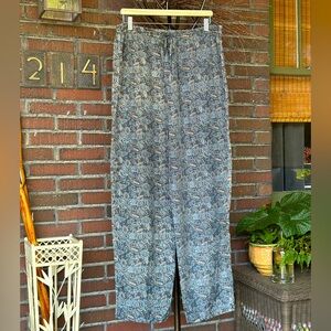 Cezar silk blue/cream floral/paisley drawstring waist loose/flowy pants. Sz L